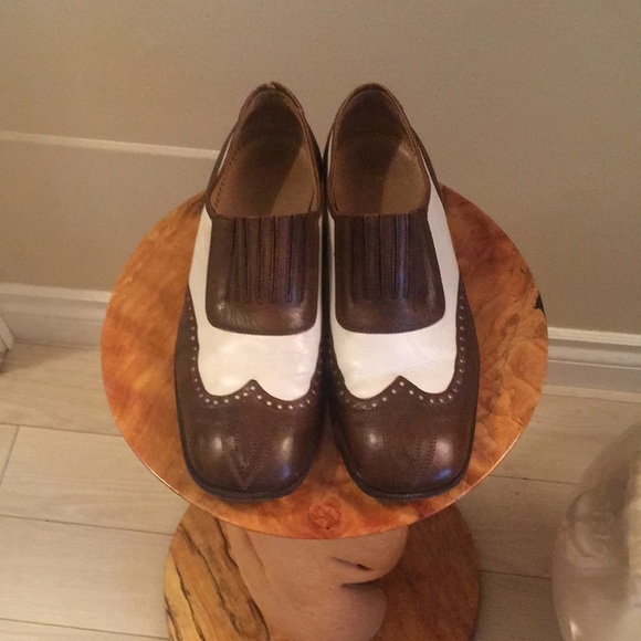 Vintage Leather Saddle Wingtips Shoes Costume Women 9.5 Men 7 - Picture 2 of 6